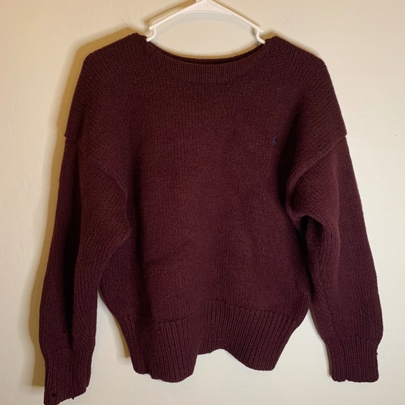Polo Ralph Lauren Sweaters - Polo by Ralph Lauren | Maroon 100% Wool Crewneck Knit Sweater Size XL FLAW